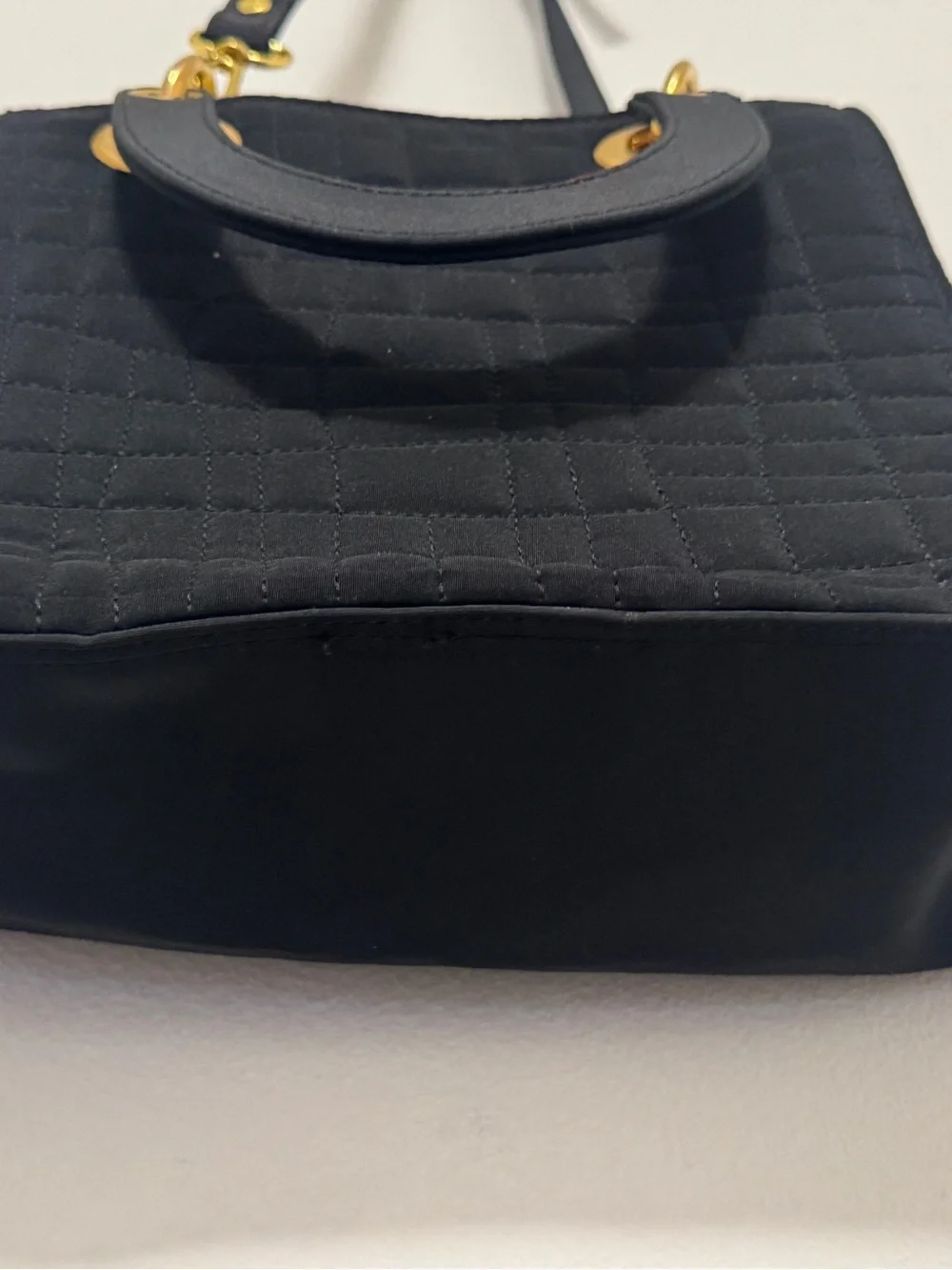 Black Quilted Tote Bag Gold‎ Hardware Top Handle Crossbody Shoulder Purse